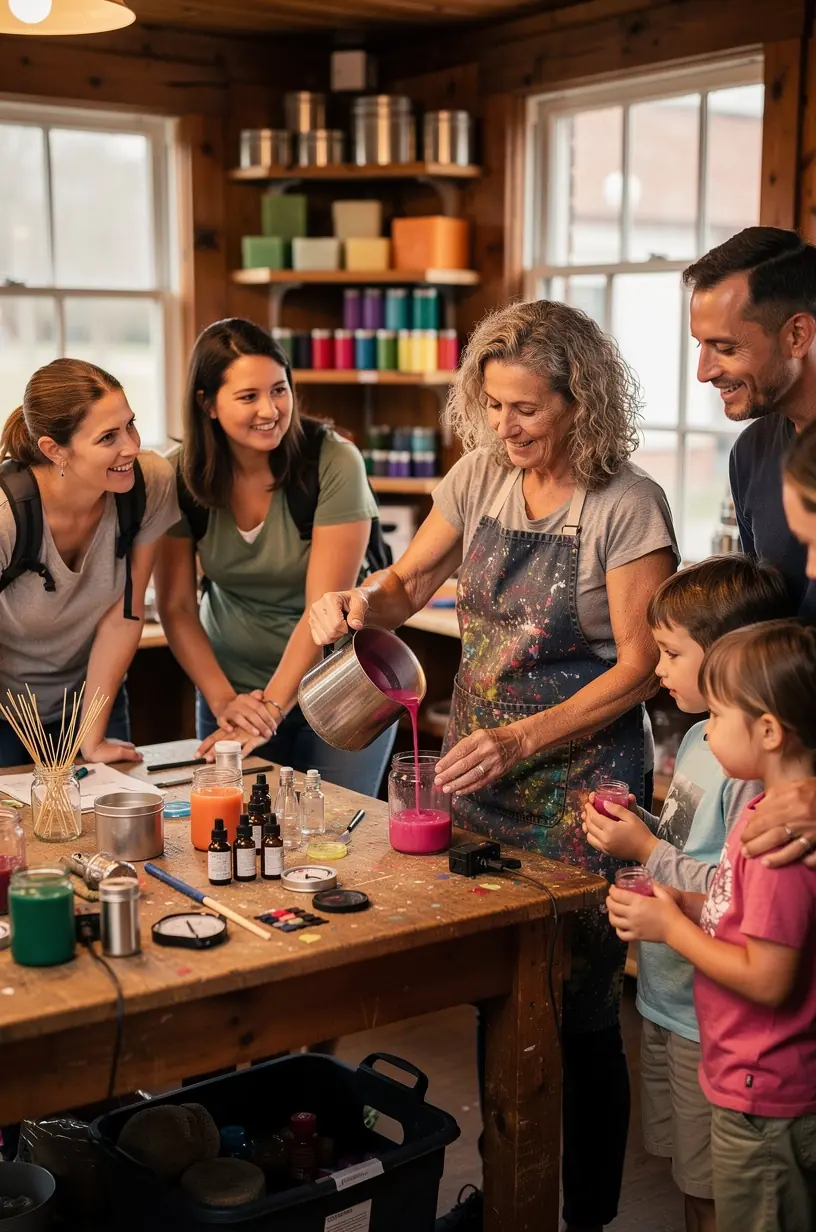 Посетители участвуют в мастер-классе по изготовлению изделий ручной работы в уютной мастерской