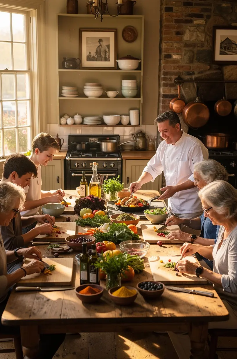 Группа путешественников общается с местным мастером в небольшой американской деревне